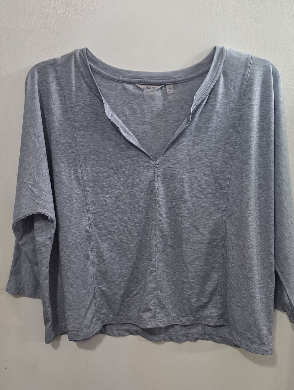Athleta Heathered Light Blue Relaxed V-Neck Top